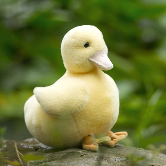 Yellow duck plush toy on a natural background