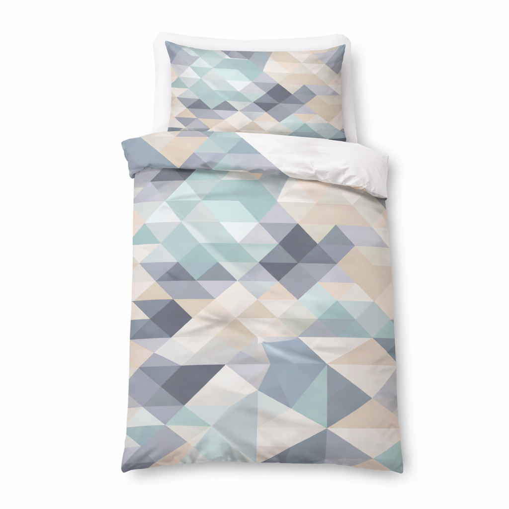 Geometric patterned duvet cover set on a white background