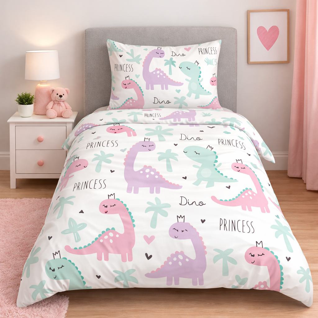 Dinosaur princess duvet cover and pillowcase