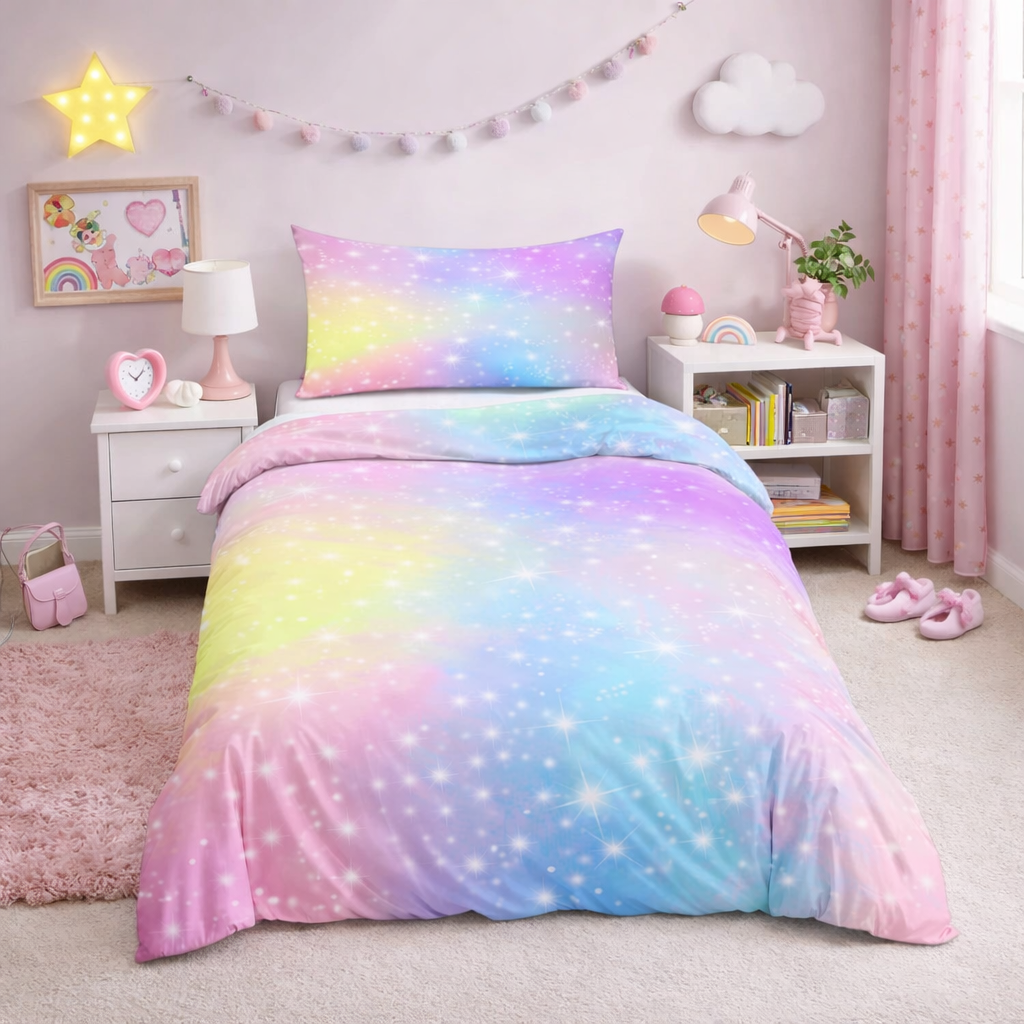 Multicoloured pastel starry design bedding set