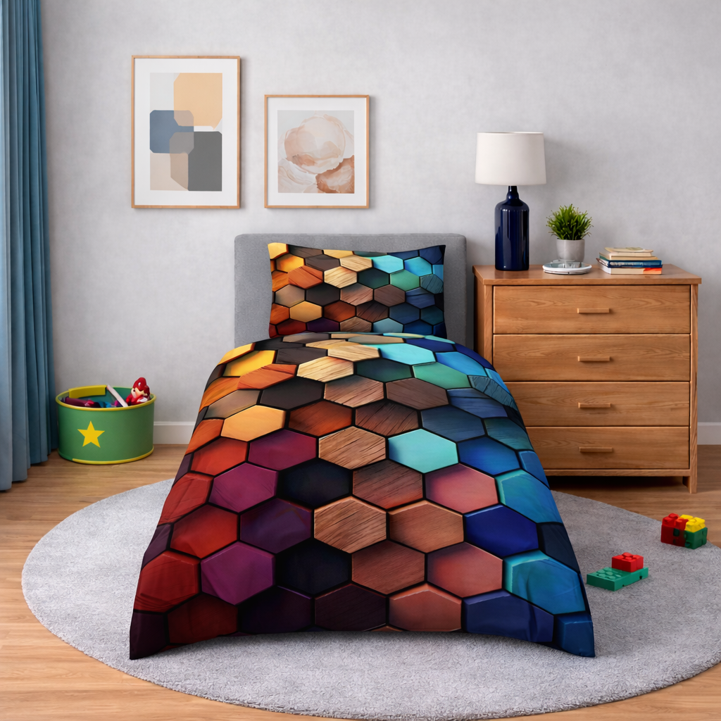 Colourful geometric duvet cover and pillowcase set