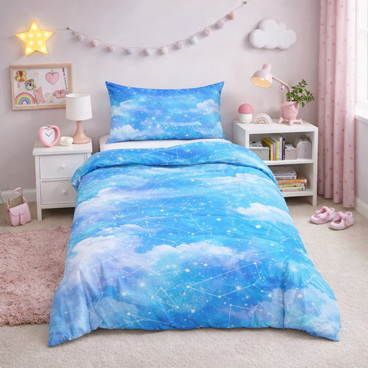 Blue cloudy star constellation design duvet set
