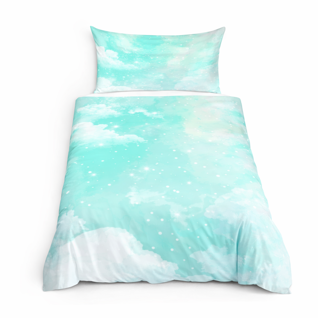 Star and cloudy bedding set on a white background