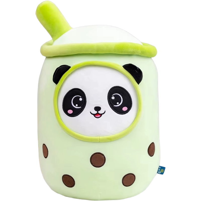 Panda bubble tea plush toy in pastel green with cute panda character design