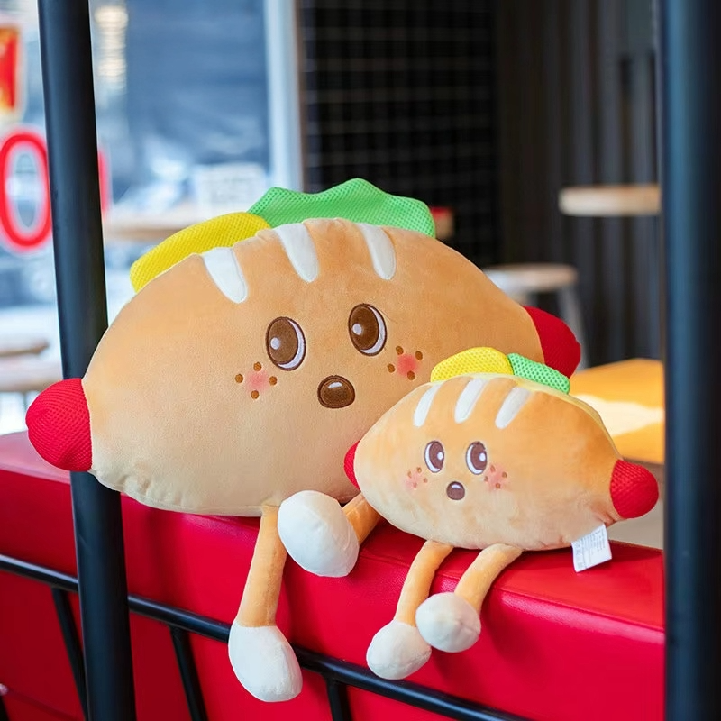 Hot dog fast food plush toy with smiling face and soft novelty design
