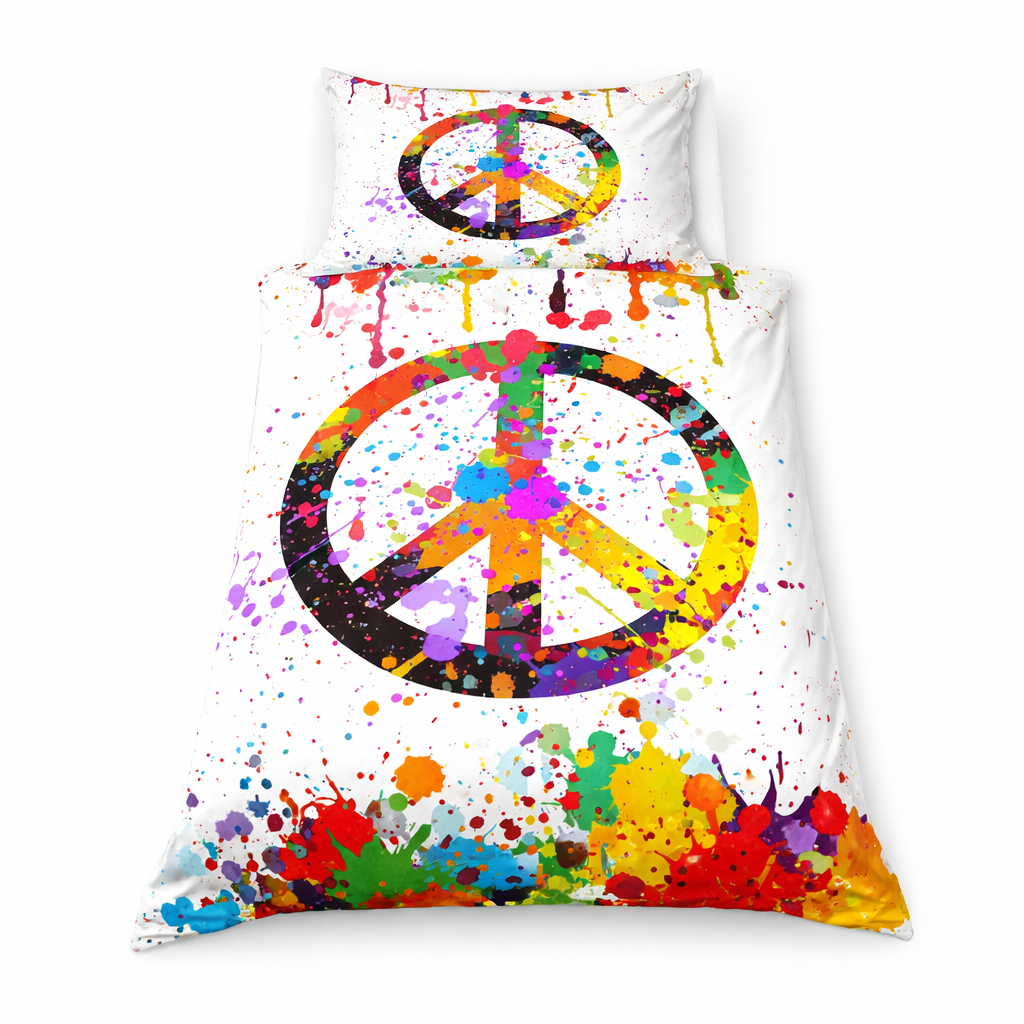 Colourful peace symbol design on a white background