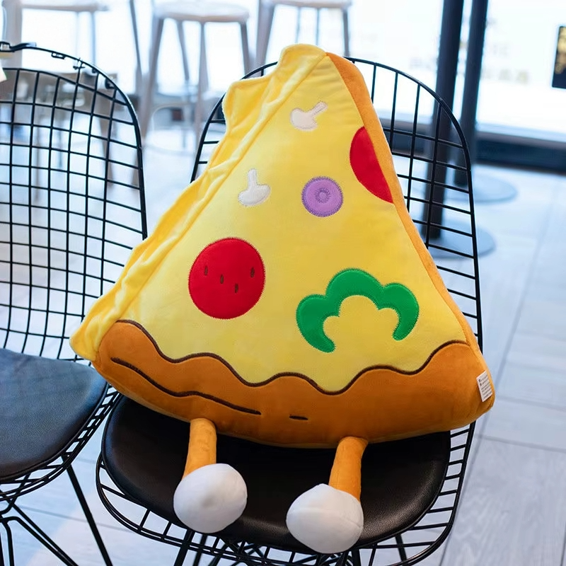 Pizza slice fast food plush toy with colourful toppings and soft character design