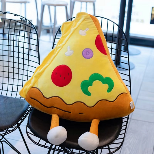 Pizza slice fast food plush toy with colourful toppings and soft character design