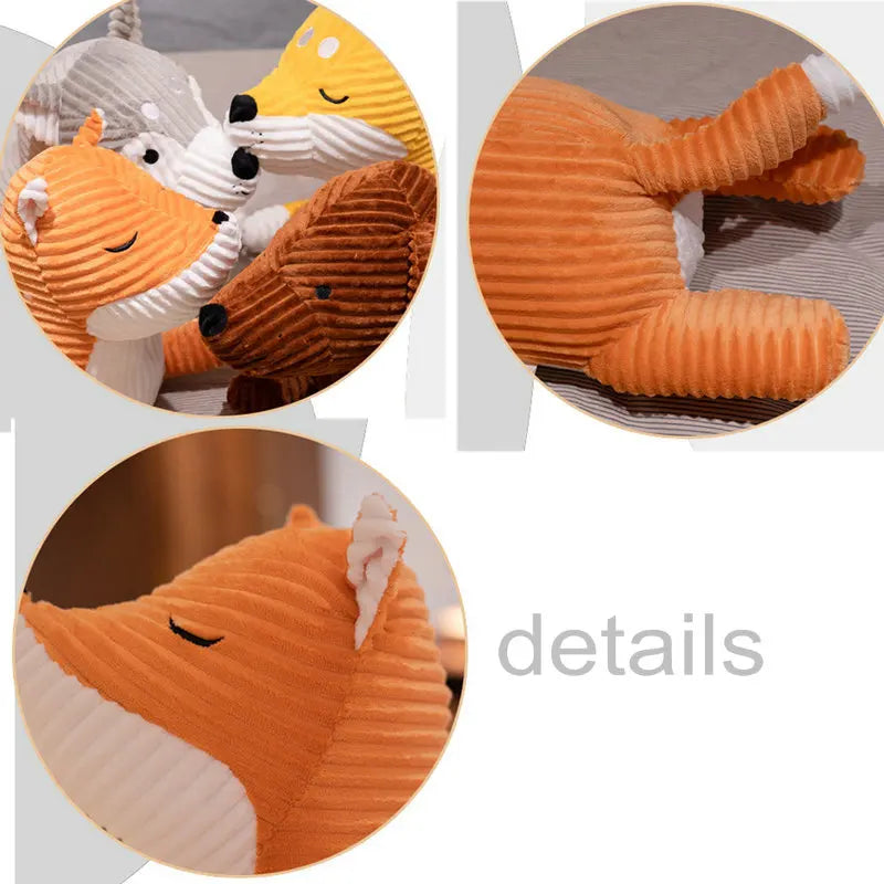 Collage of a plush toy with close-up details on a white background