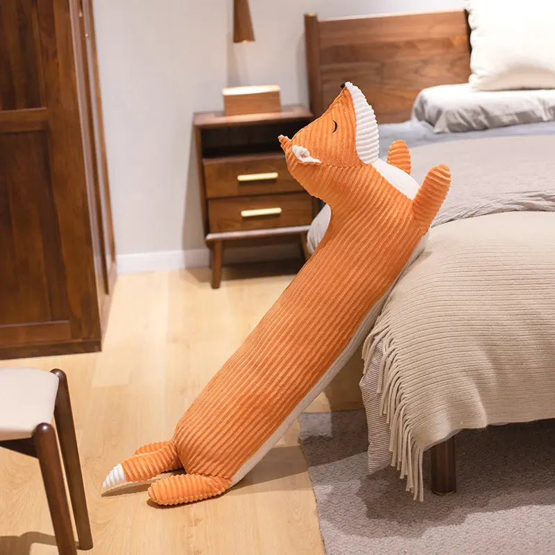 Orange fox long body plush sleeping companion with cosy elongated design