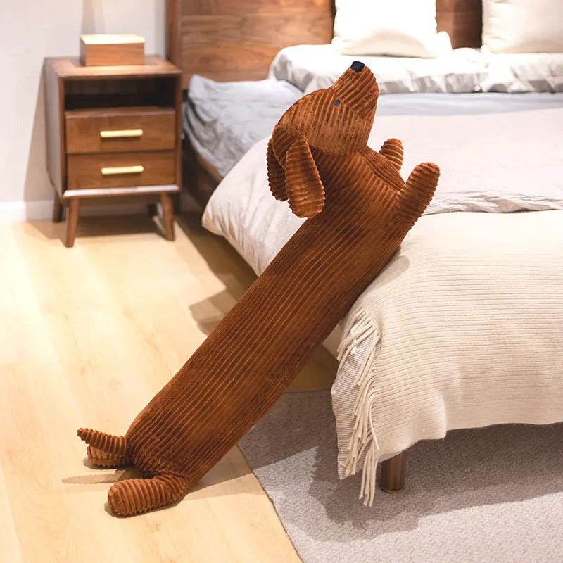 Brown dachshund long body plush sleeping cushion designed for cuddling