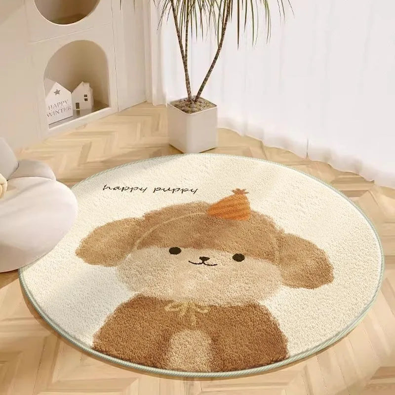 Happy puppy design on a kids rug in a cosy setting