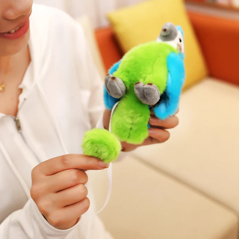 Green and blue soft plush parrot with detachable magnet.