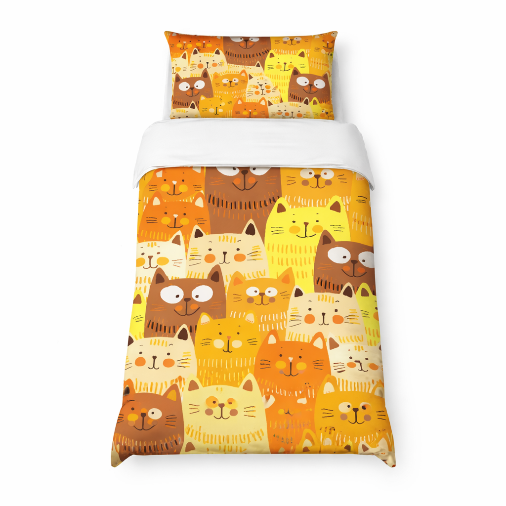 Bedding set with cat pattern on a white background
