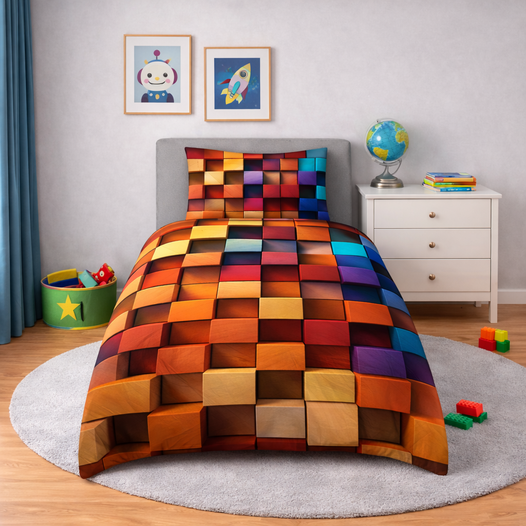 Colourful square block geometric bedding set