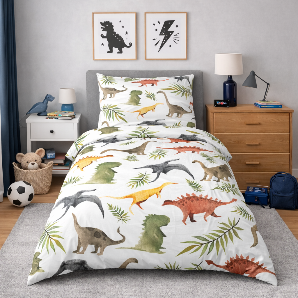 Colourful dinosaur pattern design duvet cover and pillowcase