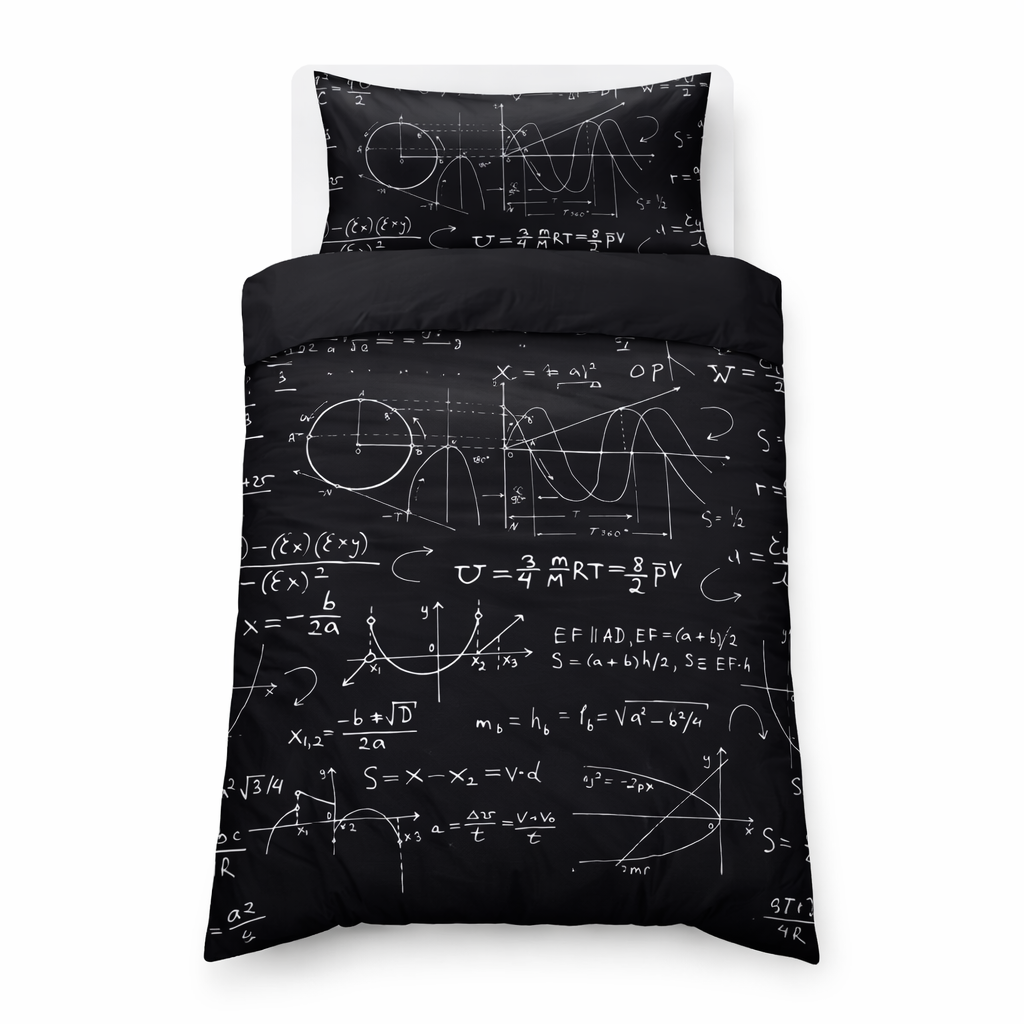 Math formula design duvet cover and pillowcase on a white background