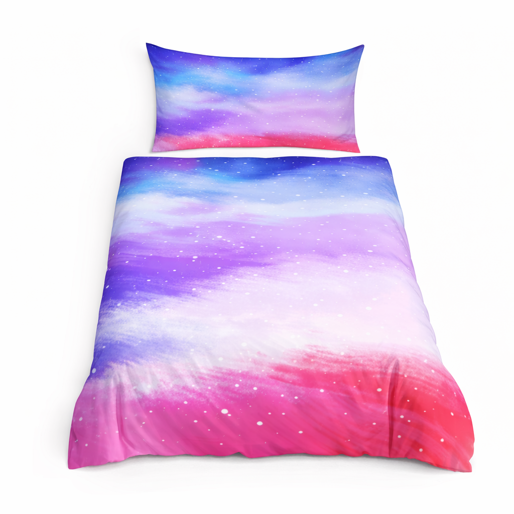 Starry cloud multicoloured duvet set on a white background