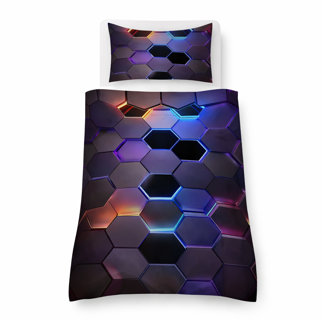 Geometric duvet cover and pillowcase on a white background