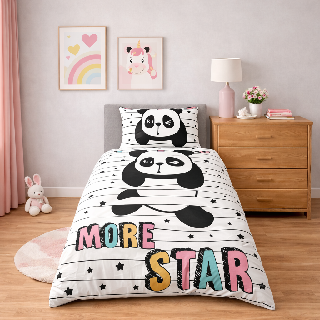 'More stars' panda and stars design duvet cover and pillowcase
